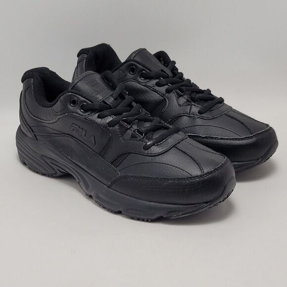 FILA Womens Memory Workshift Slip Resistant Low Leather Sneakers Black Size 9 - Picture 2 of 12